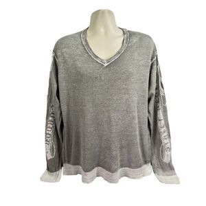 vtg y2k Guess mens thin knit graphic‎ print v neck pullover sweater XL grey